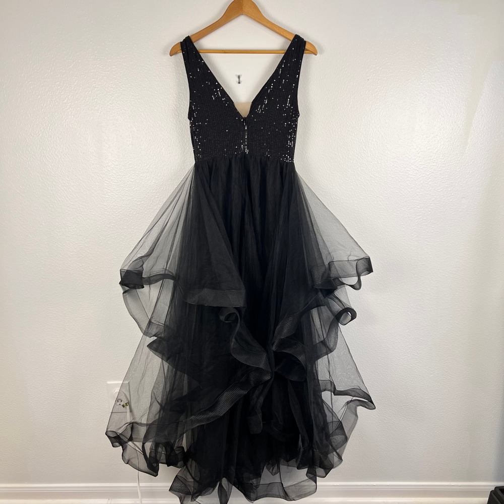 Black Fairy Grunge Mesh Sequin Formal Dress Small Flare Bottom Babydoll Dramatic